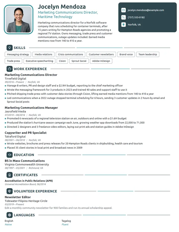 Marketing Communications Director resume example
