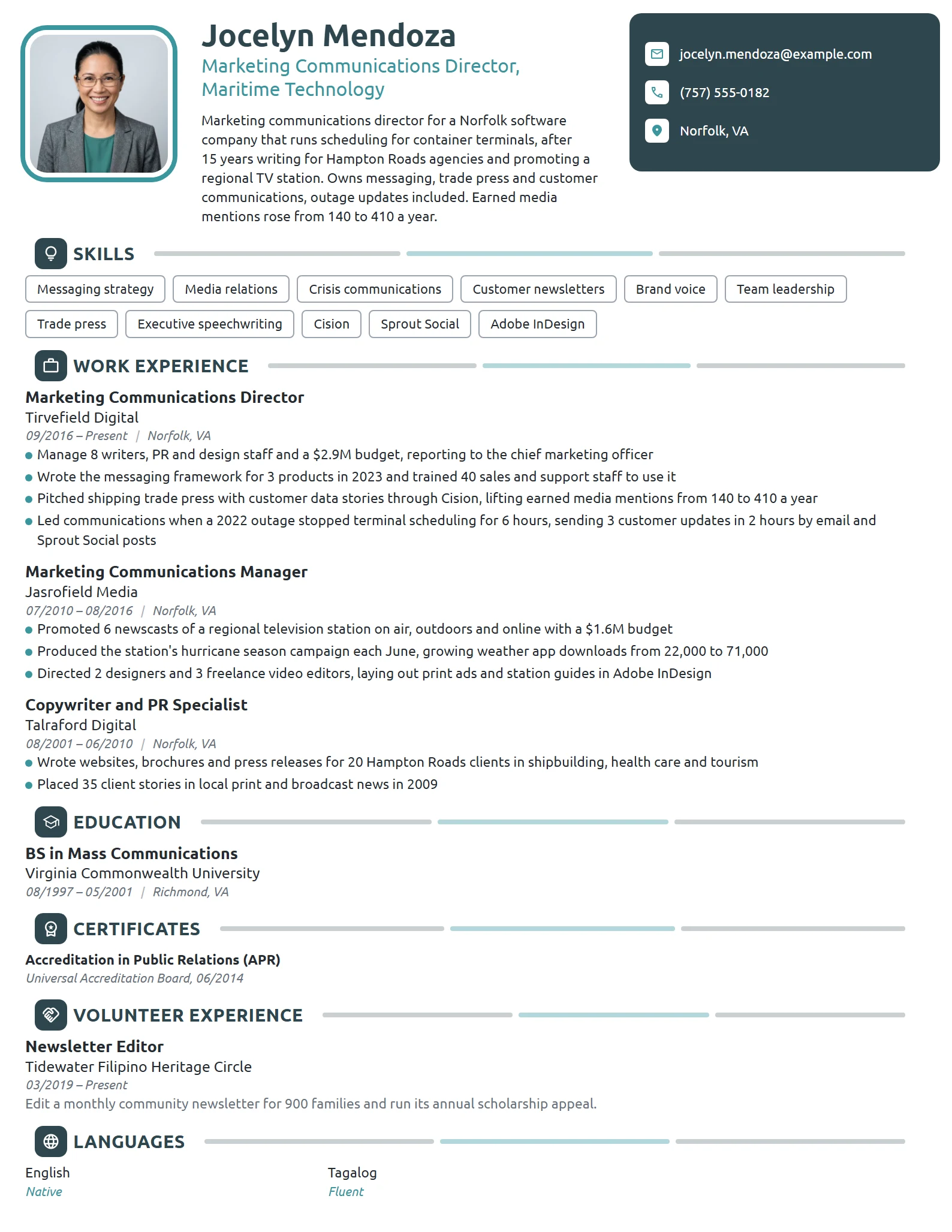 Marketing Communications Director resume example