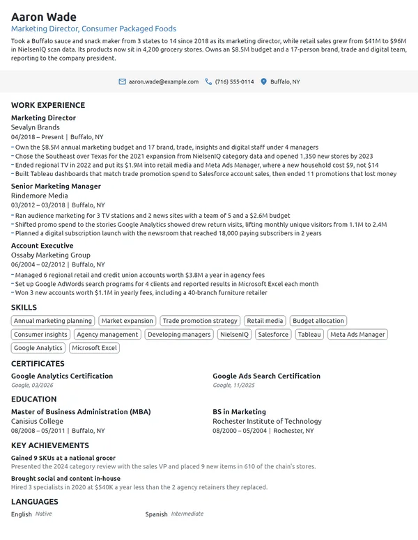 Marketing Director resume example