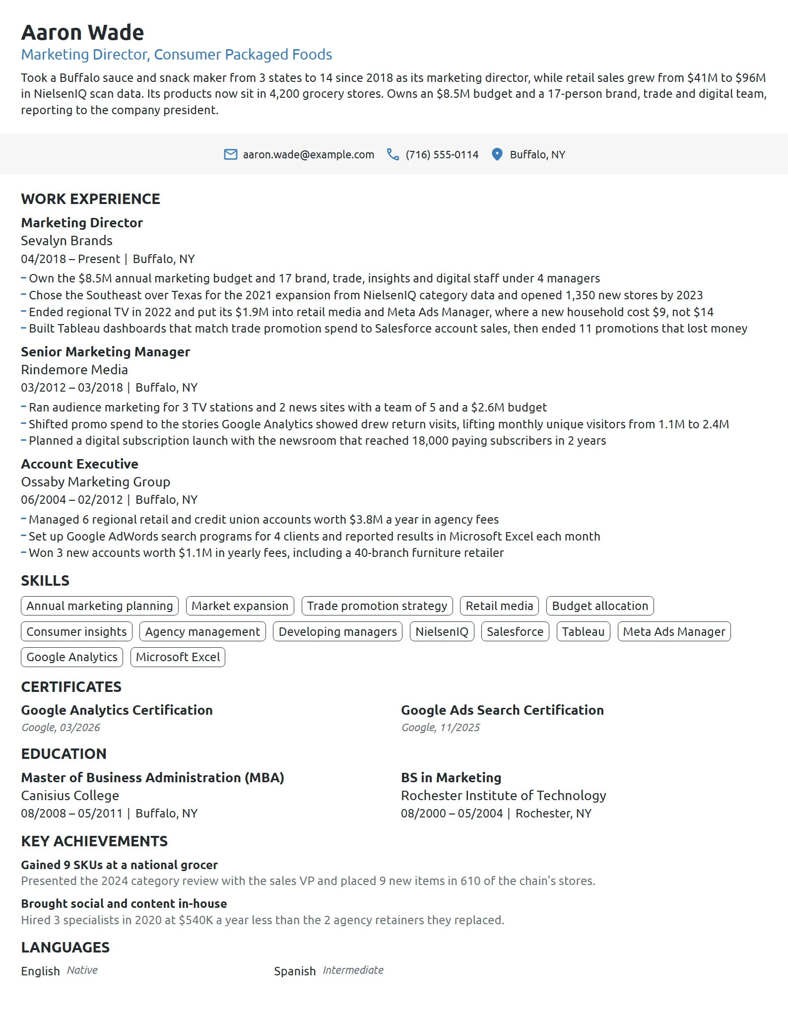 Marketing Director resume example
