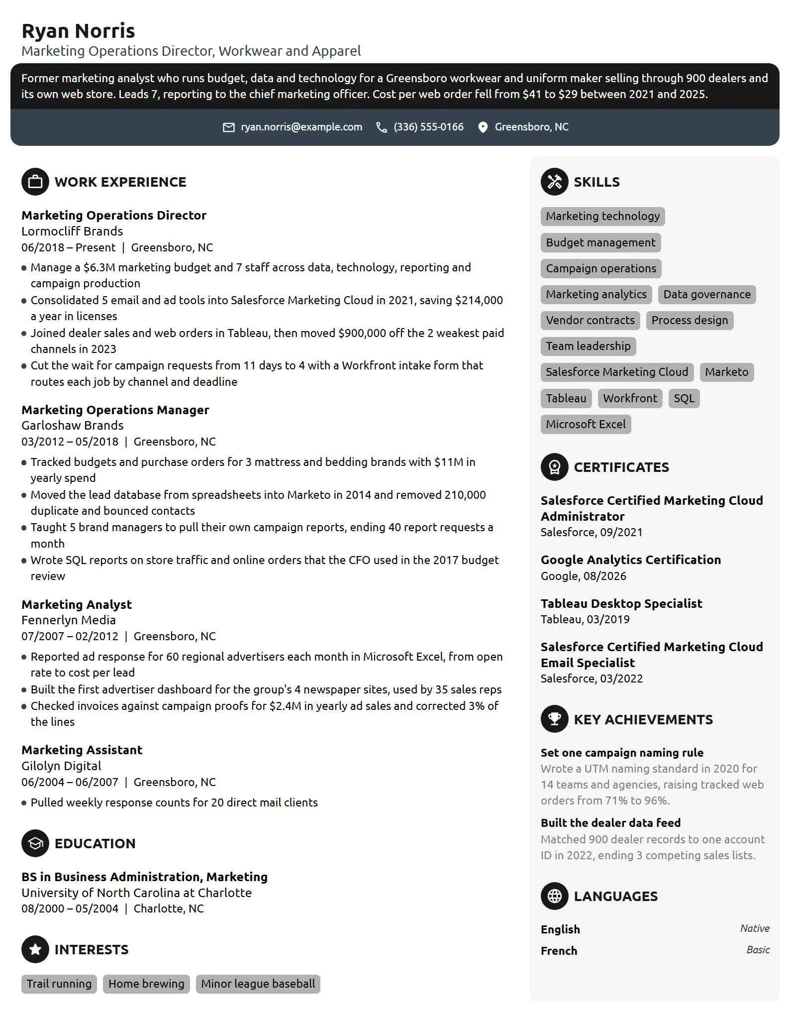 Marketing Operations Director resume example