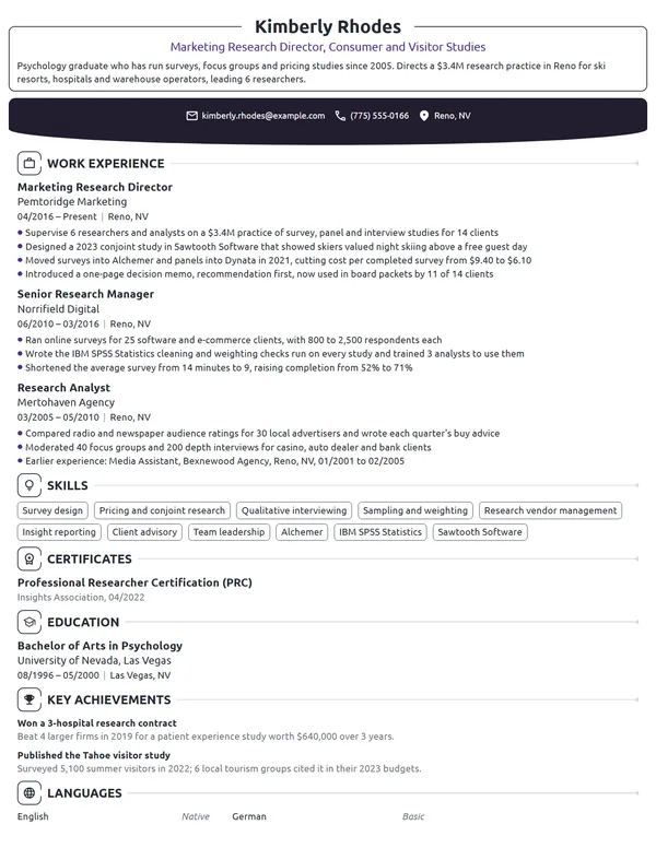 Marketing Research Director resume example