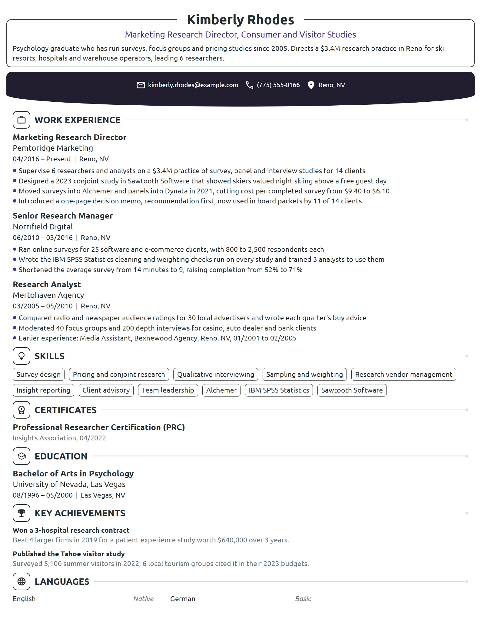 Marketing Research Director resume example