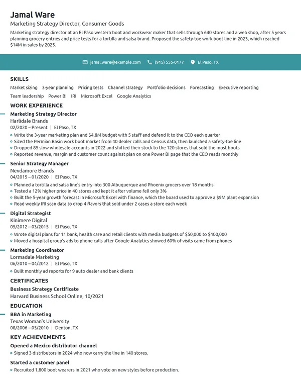 Marketing Strategy Director resume example