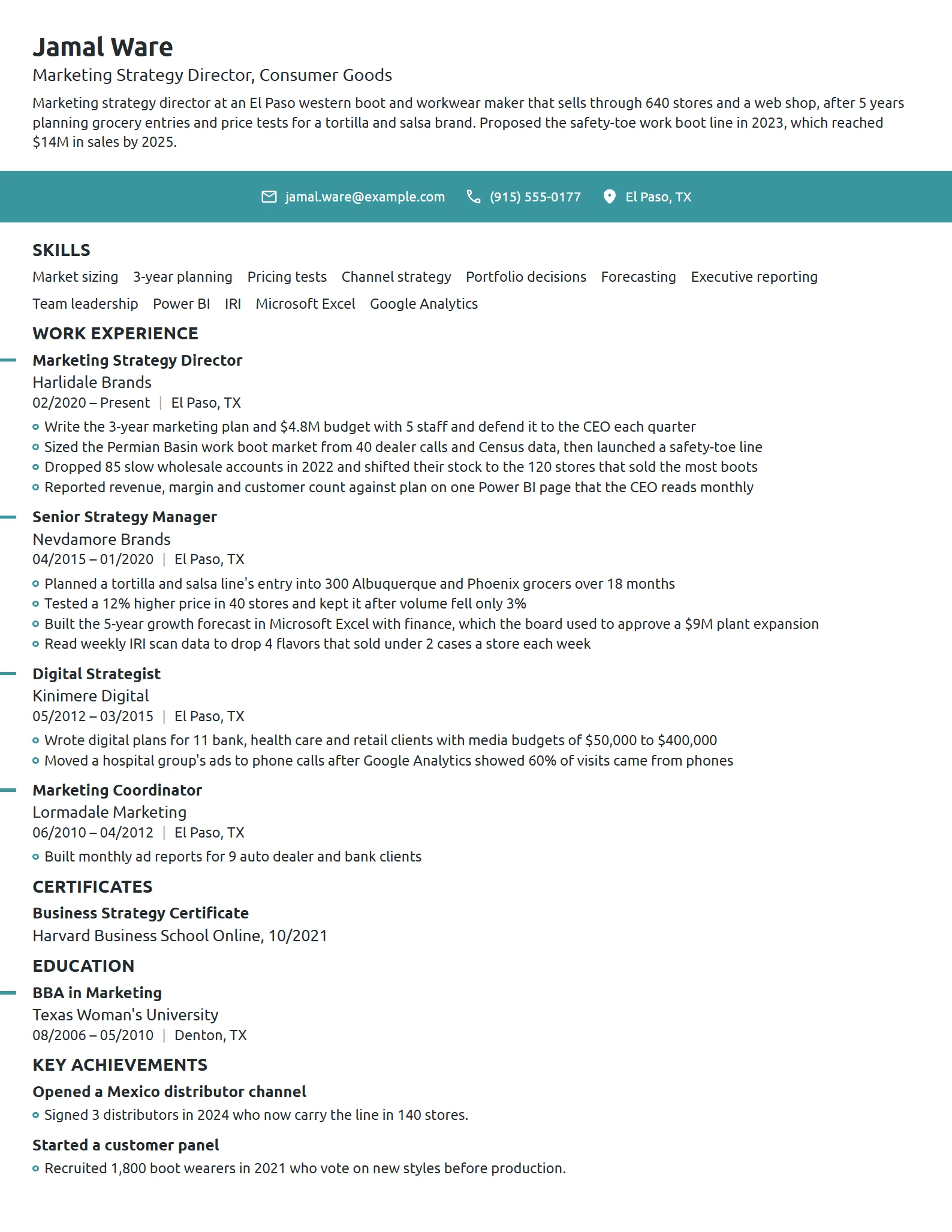 Marketing Strategy Director resume example