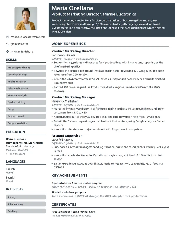 Product Marketing Director resume example