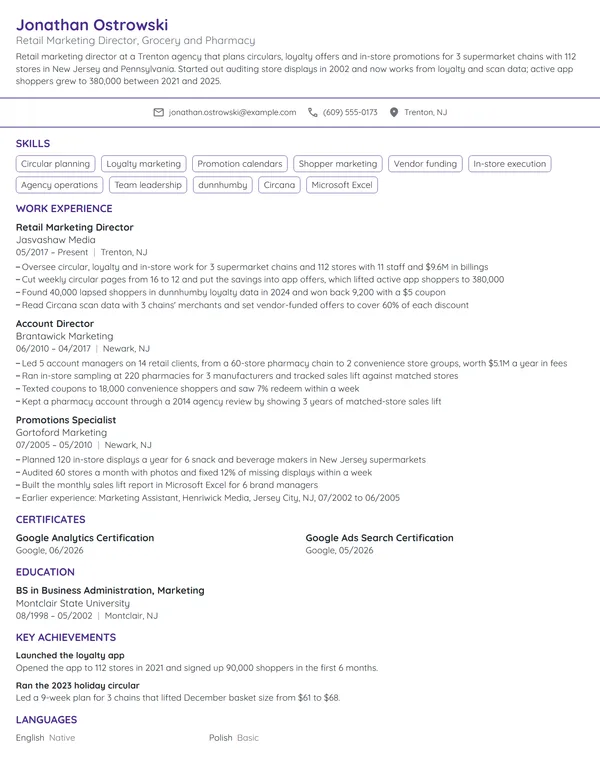 Retail Marketing Director resume example