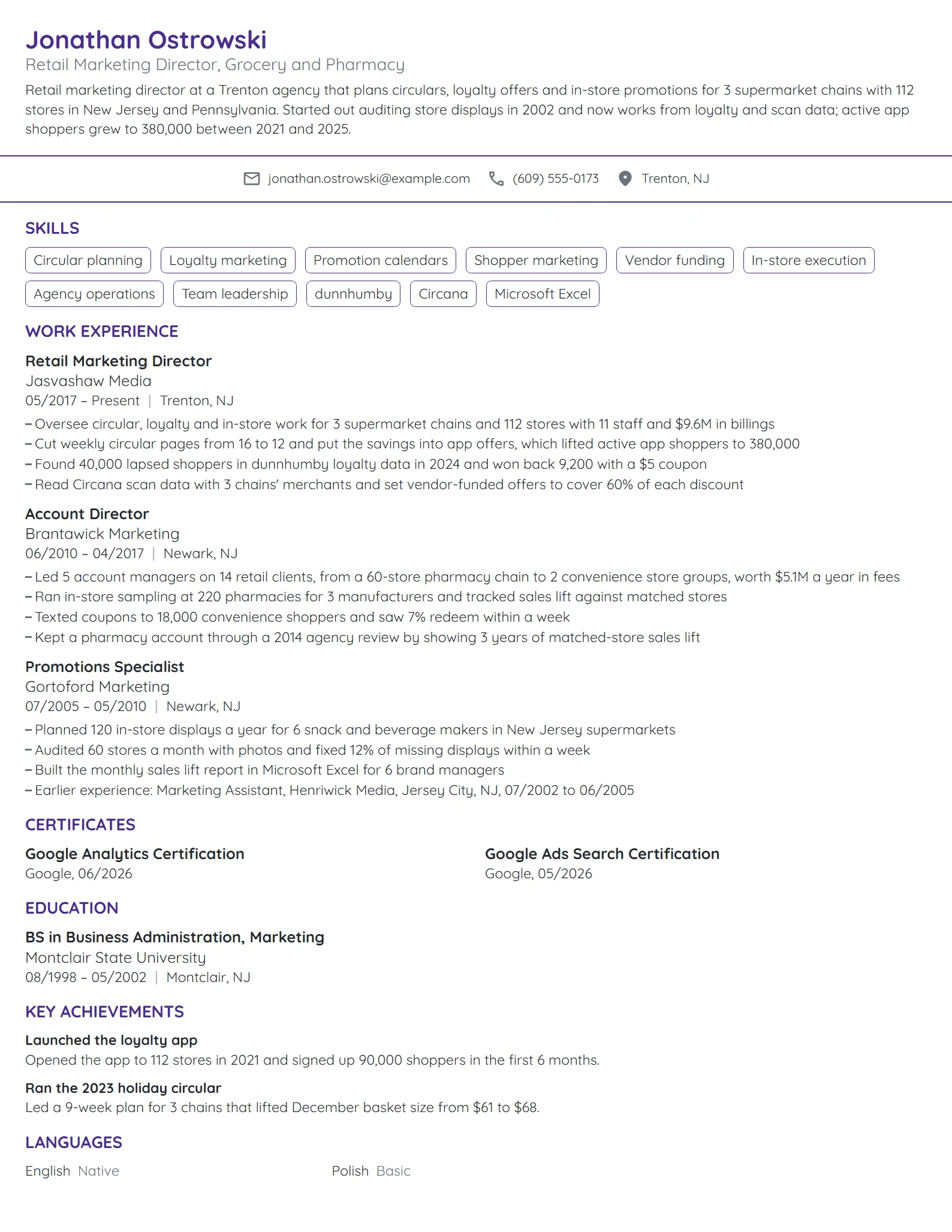 Retail Marketing Director resume example