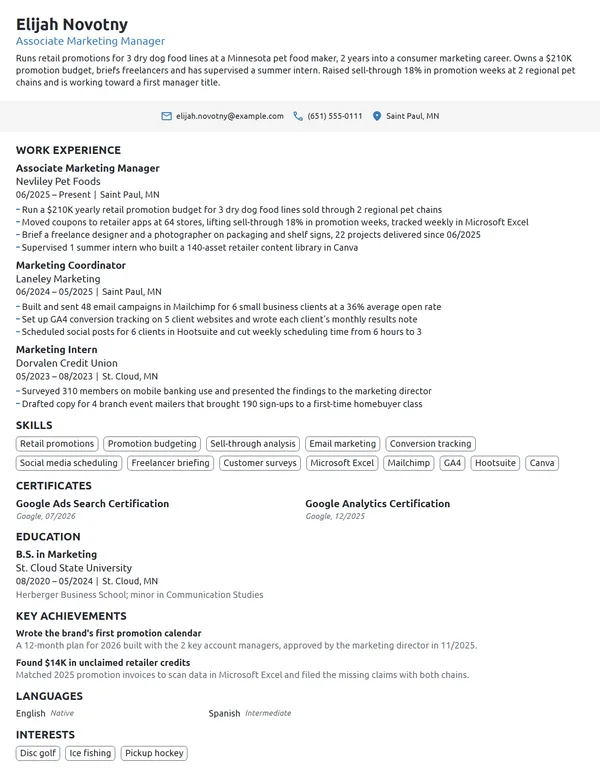Associate Marketing Manager resume example