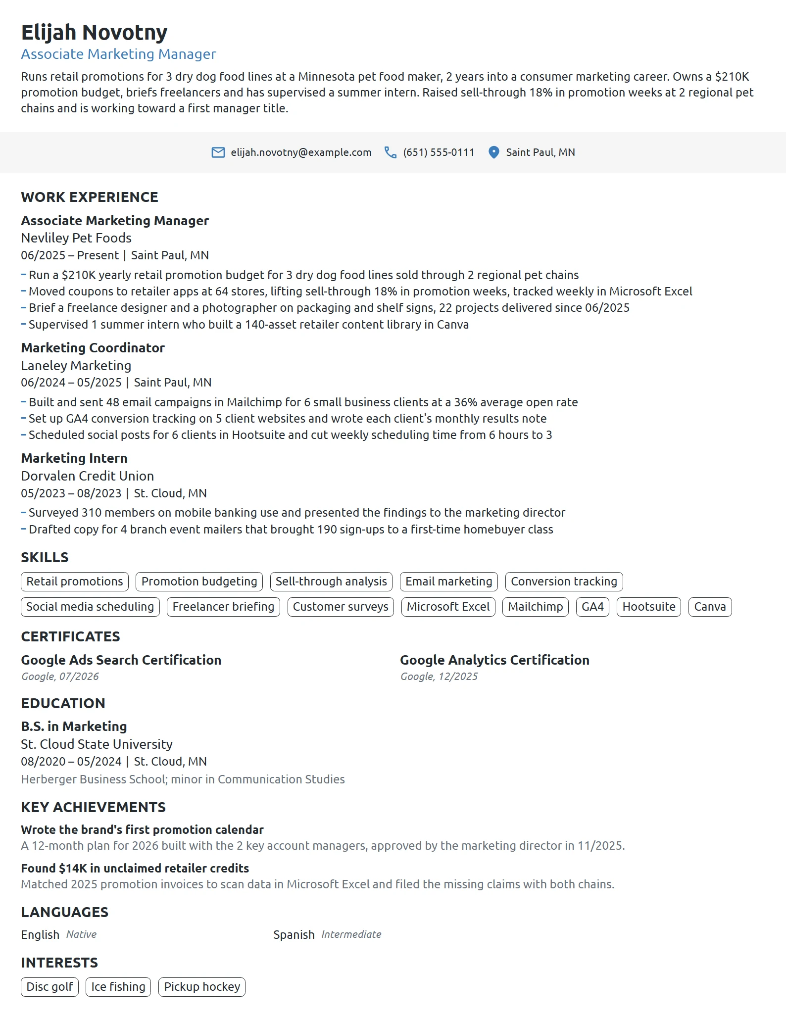 Associate Marketing Manager resume example