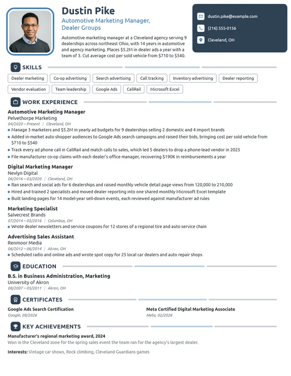 Automotive Marketing Manager resume example