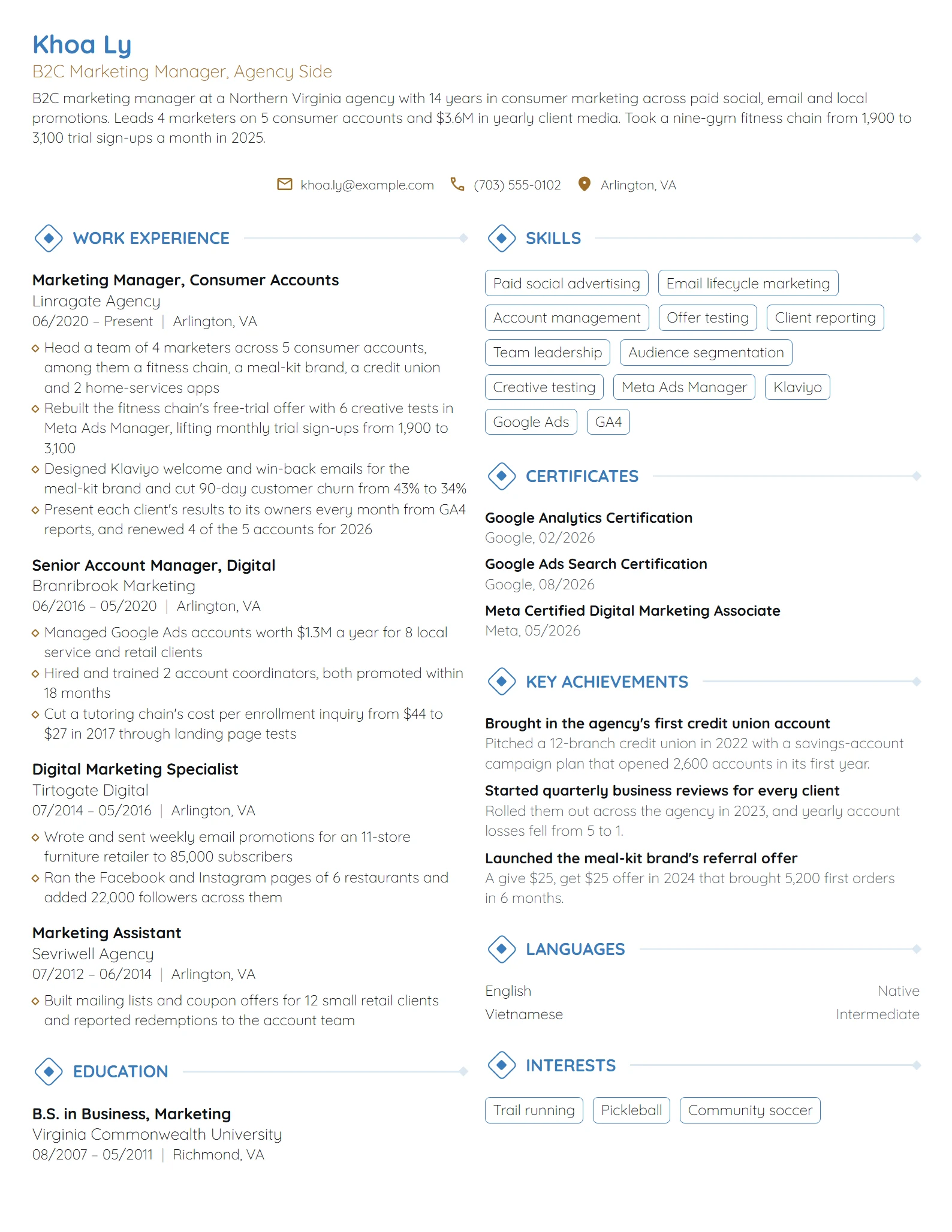 B2C Marketing Manager resume example