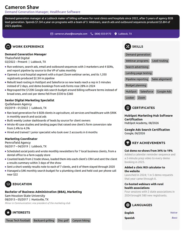 Demand Generation Manager resume example