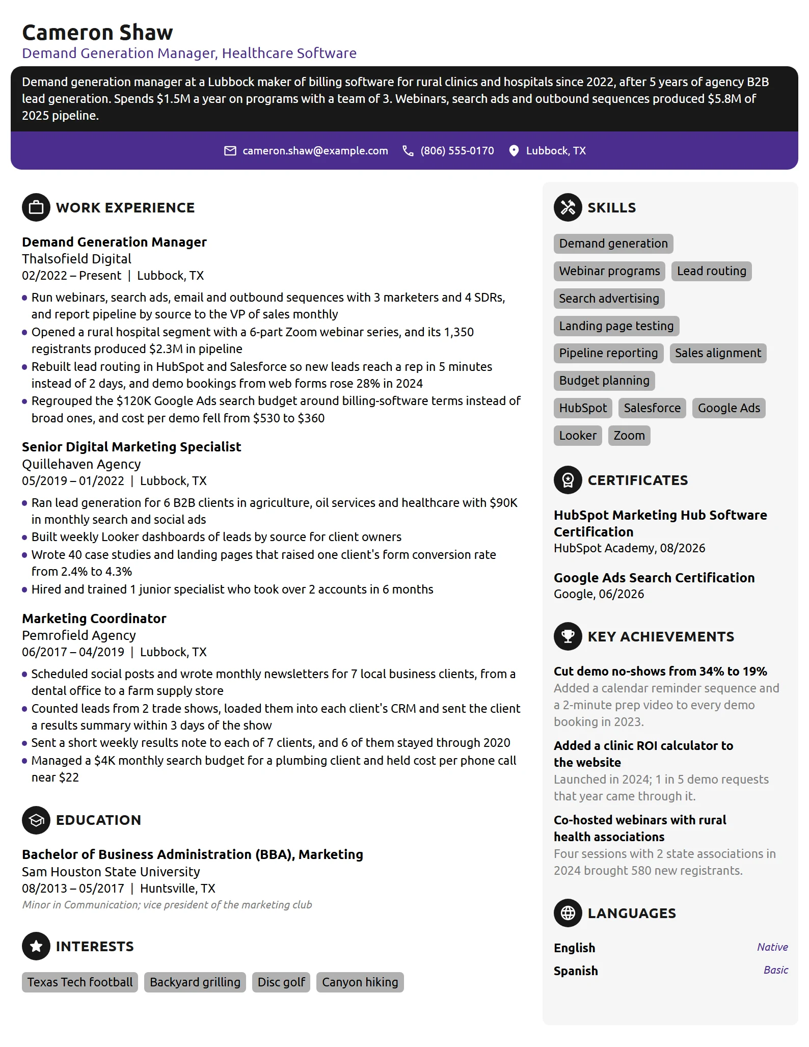 Demand Generation Manager resume example