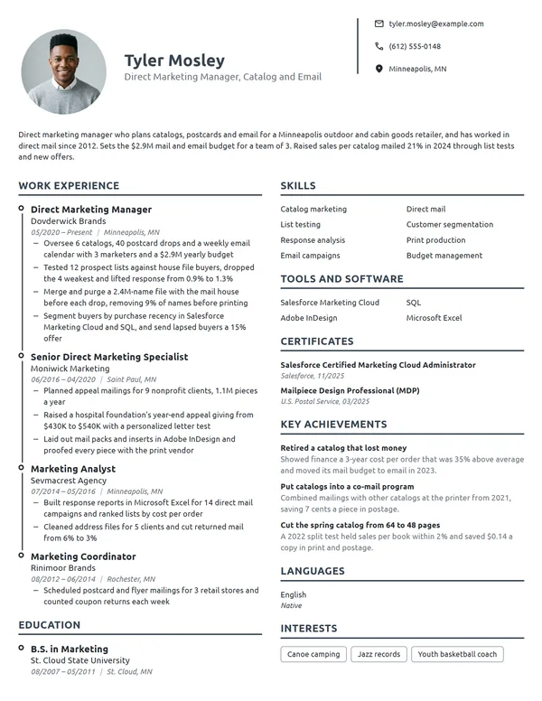 Direct Marketing Manager resume example