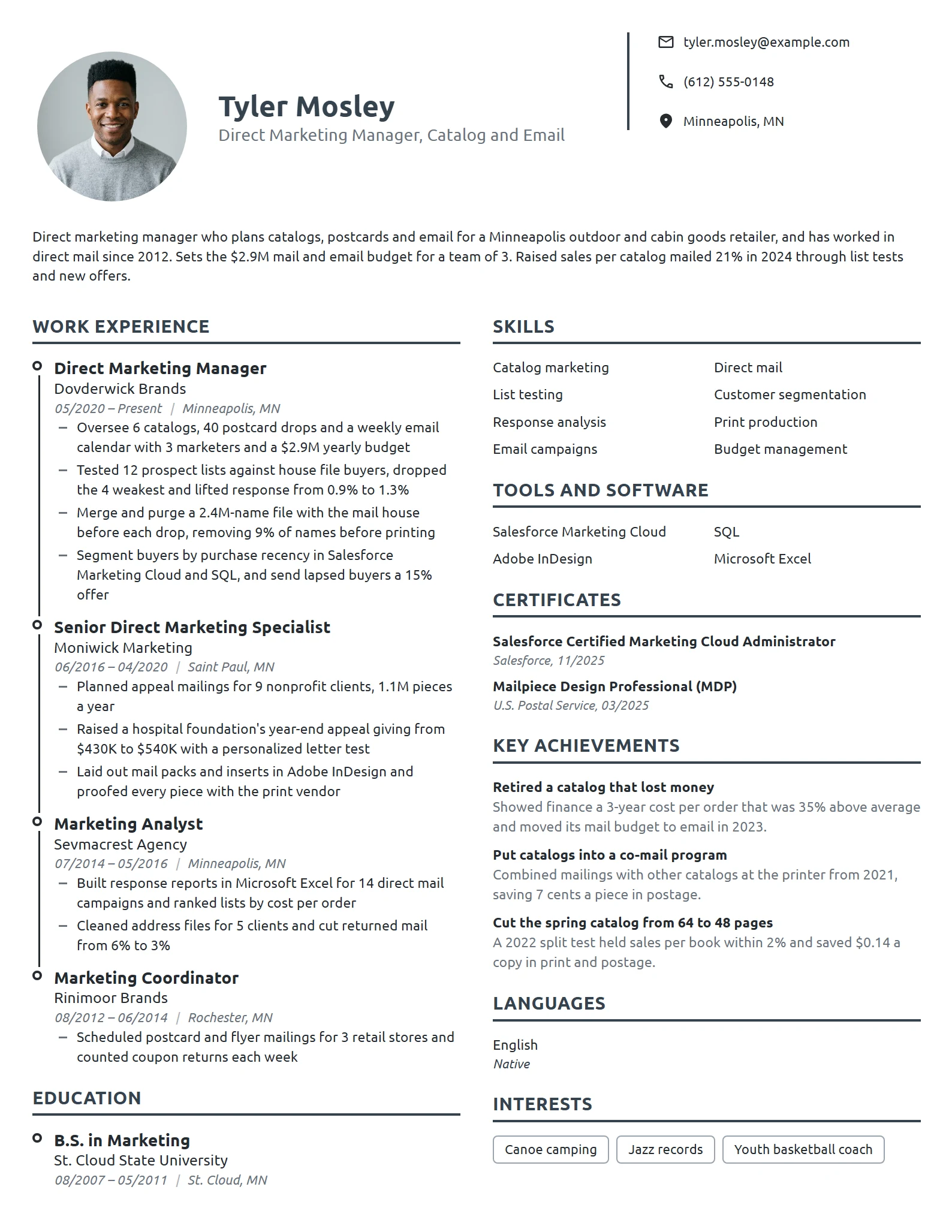 Direct Marketing Manager resume example