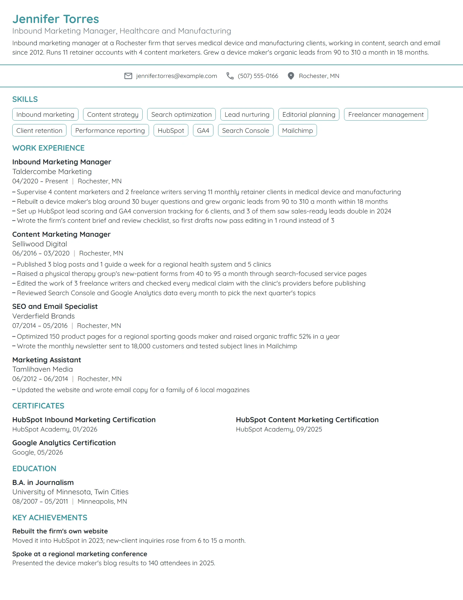 Inbound Marketing Manager resume example