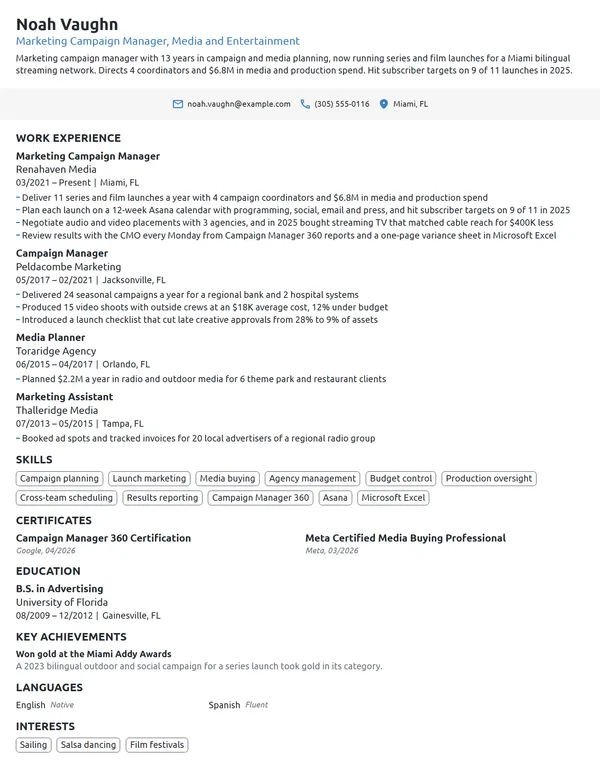 Marketing Campaign Manager resume example