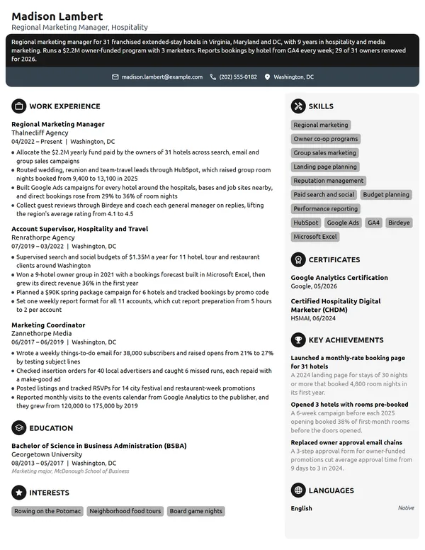 Regional Marketing Manager resume example