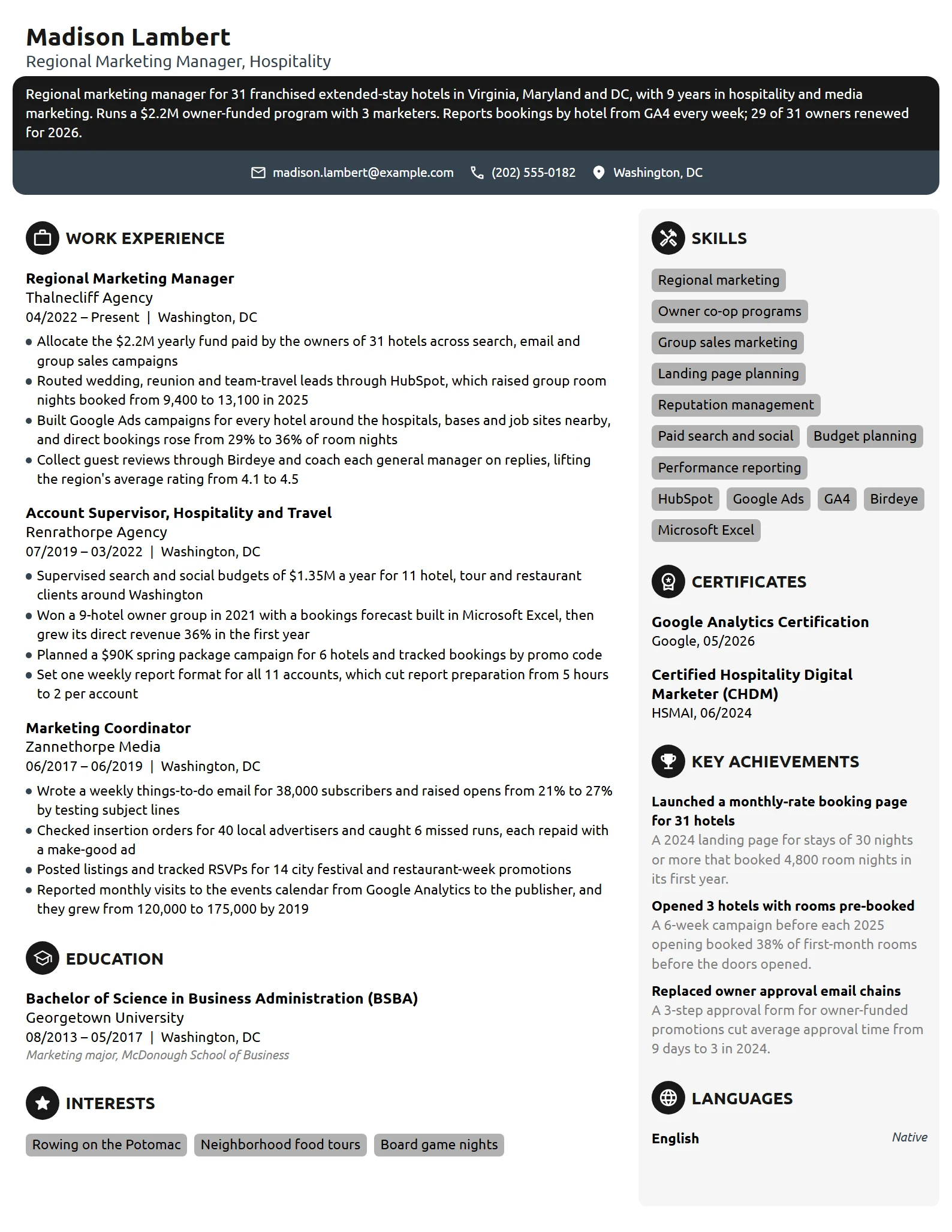Regional Marketing Manager resume example