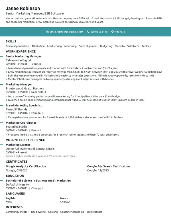 Senior Marketing Manager resume example