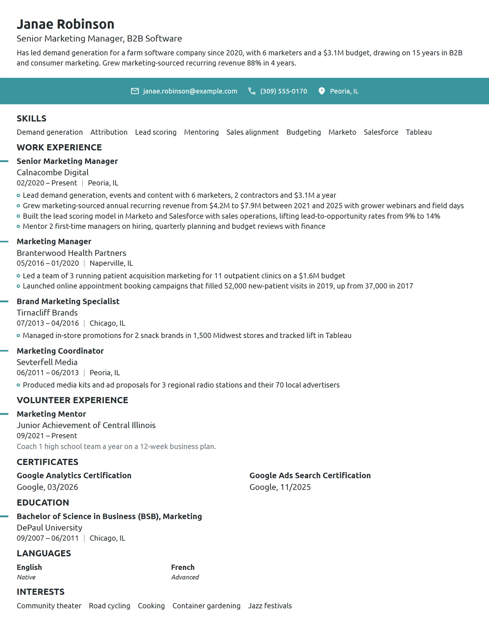 Senior Marketing Manager resume example