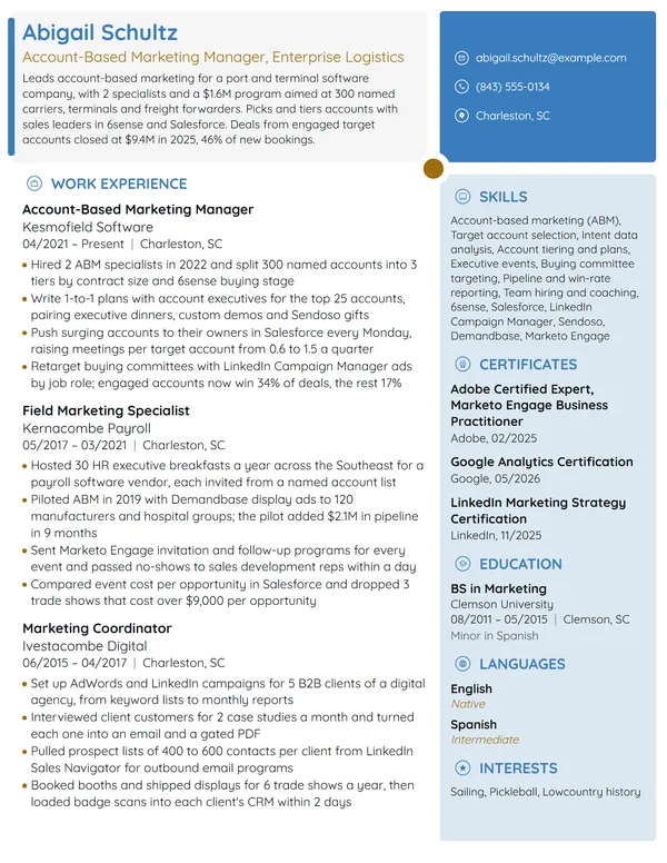 Account-Based Marketing Manager resume example