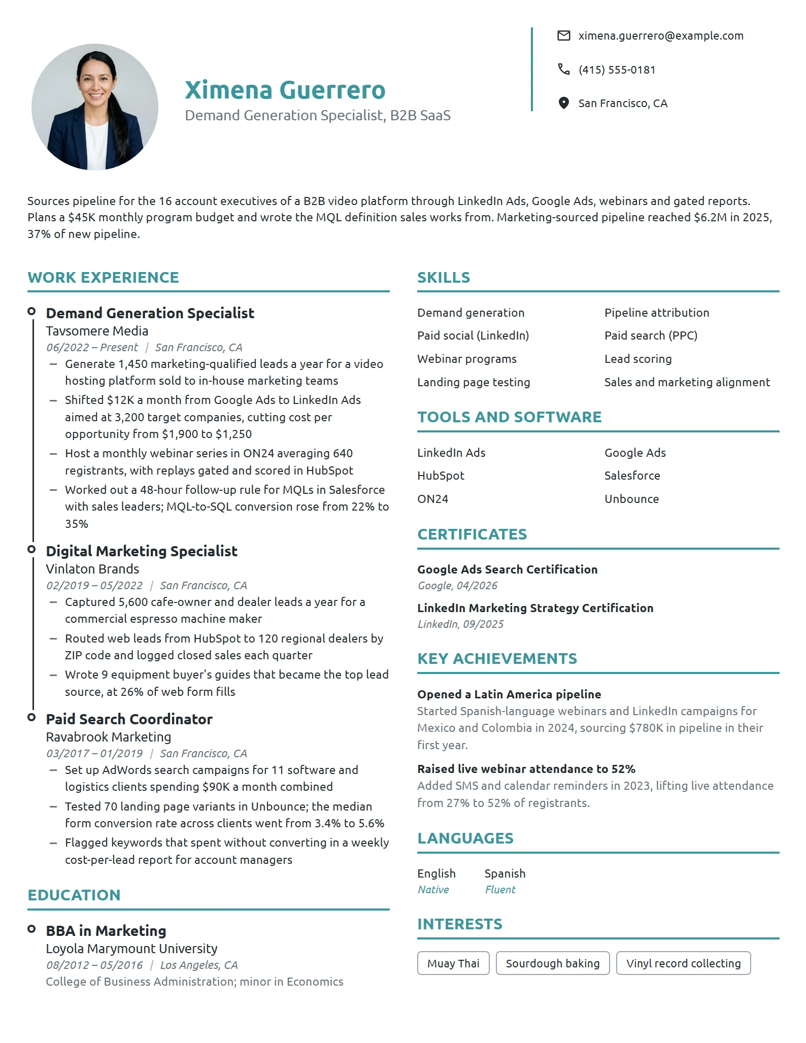 Demand Generation Specialist resume example