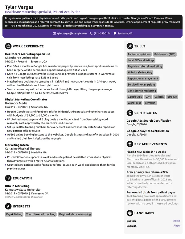 Healthcare Marketing Specialist resume example