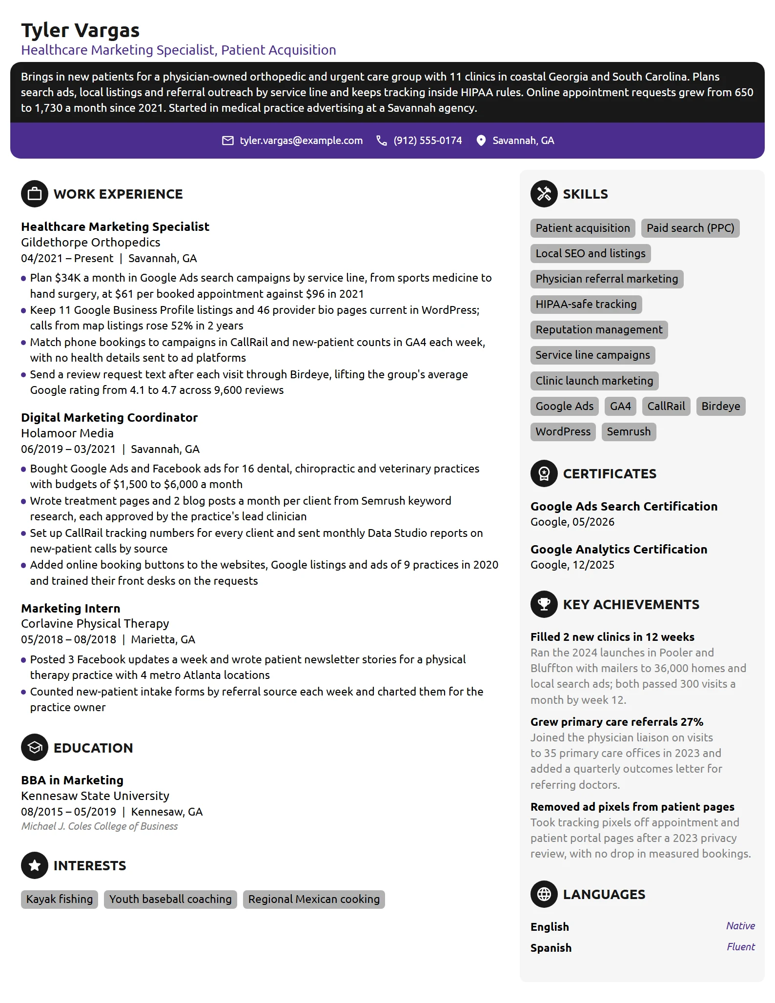 Healthcare Marketing Specialist resume example