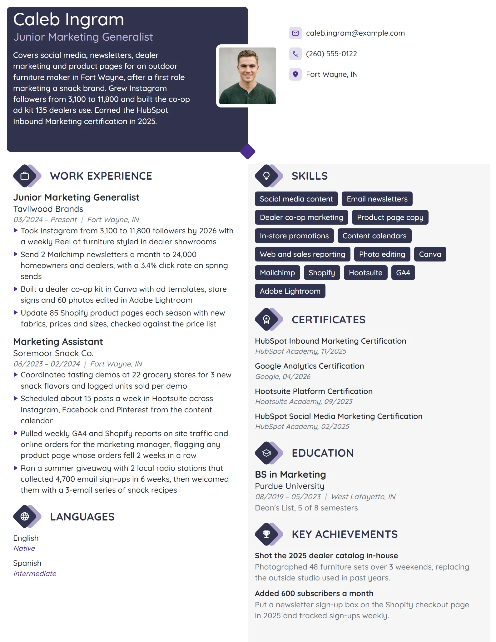 Junior Marketing Generalist resume example