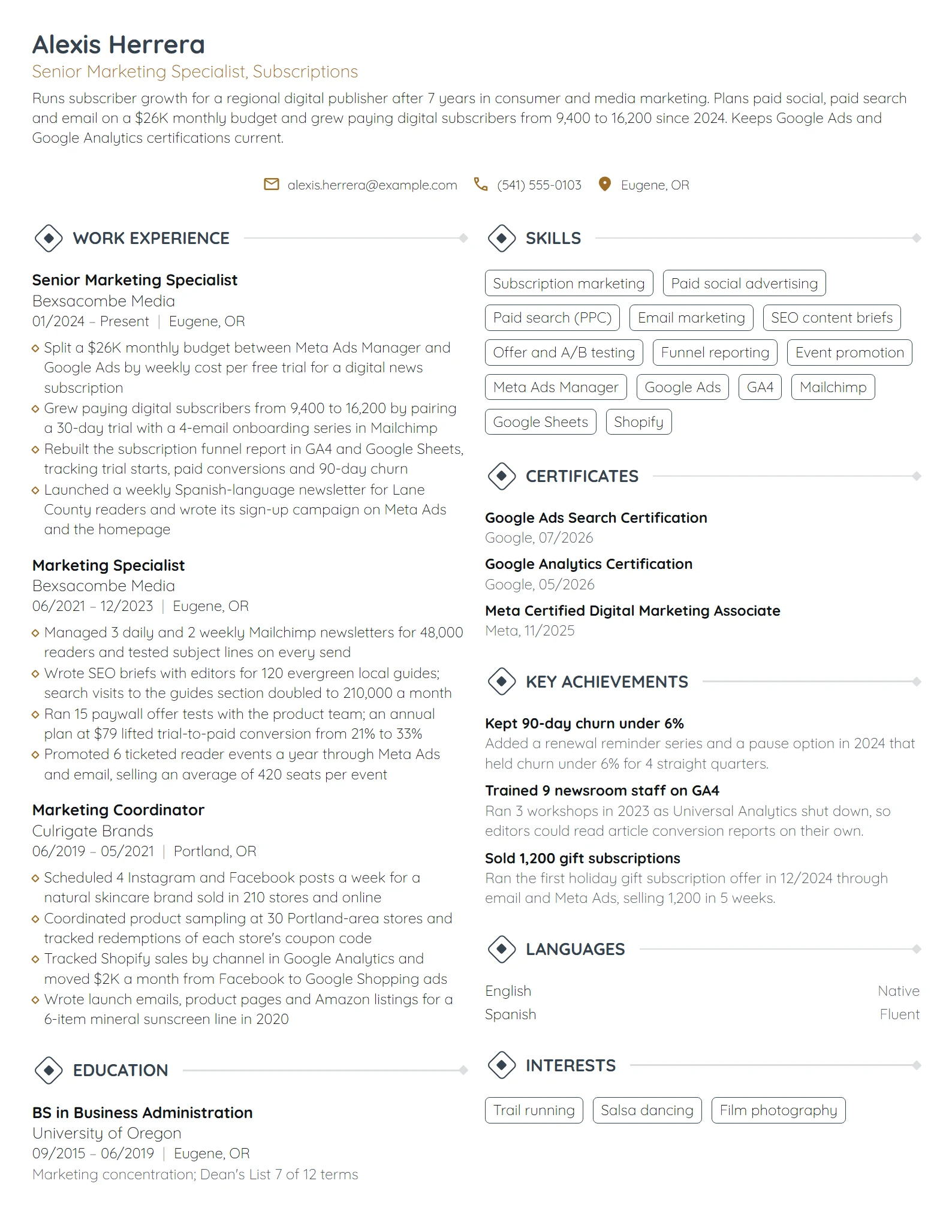 Marketing resume example