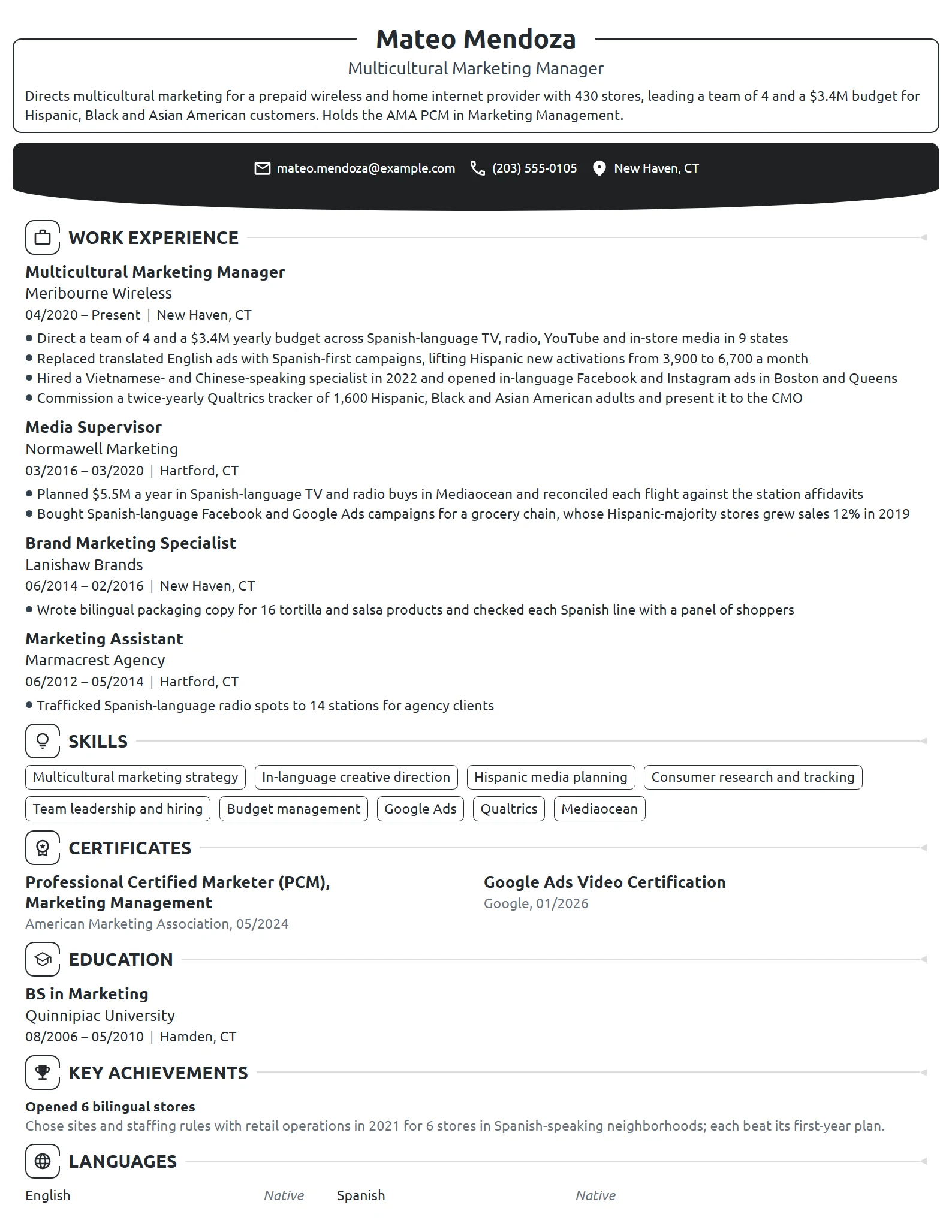 Multicultural Marketing Manager resume example