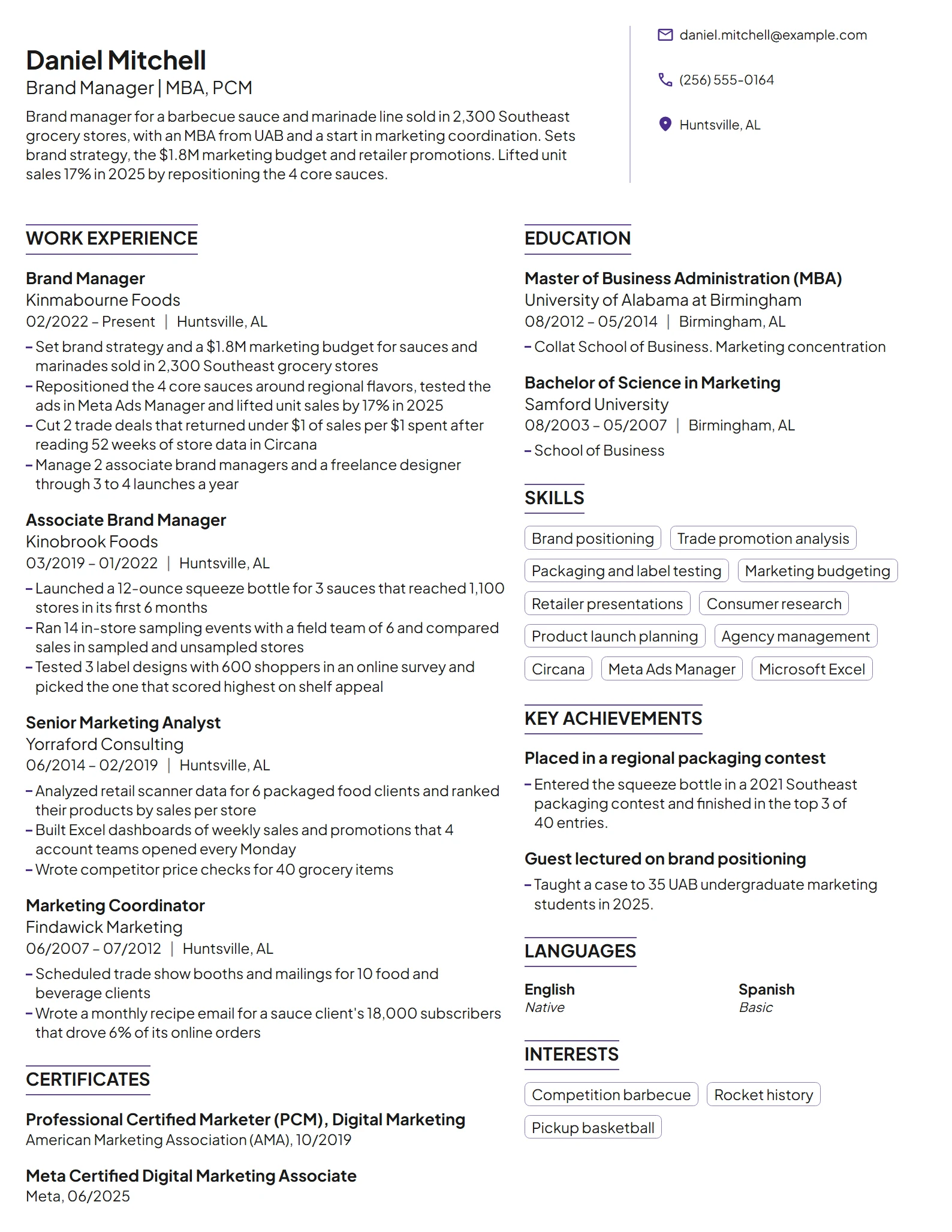 MBA Brand Manager resume example