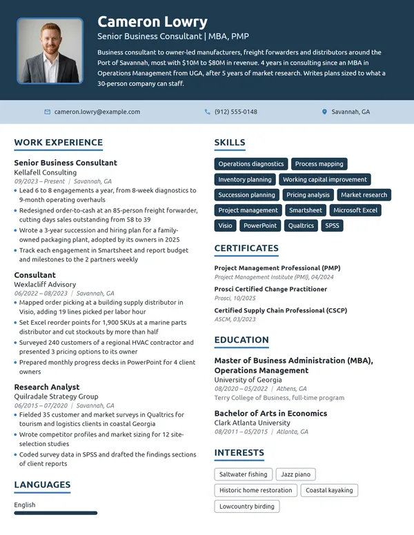MBA Business Consultant resume example