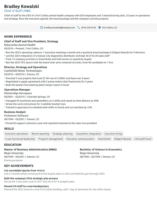 MBA Chief of Staff resume example
