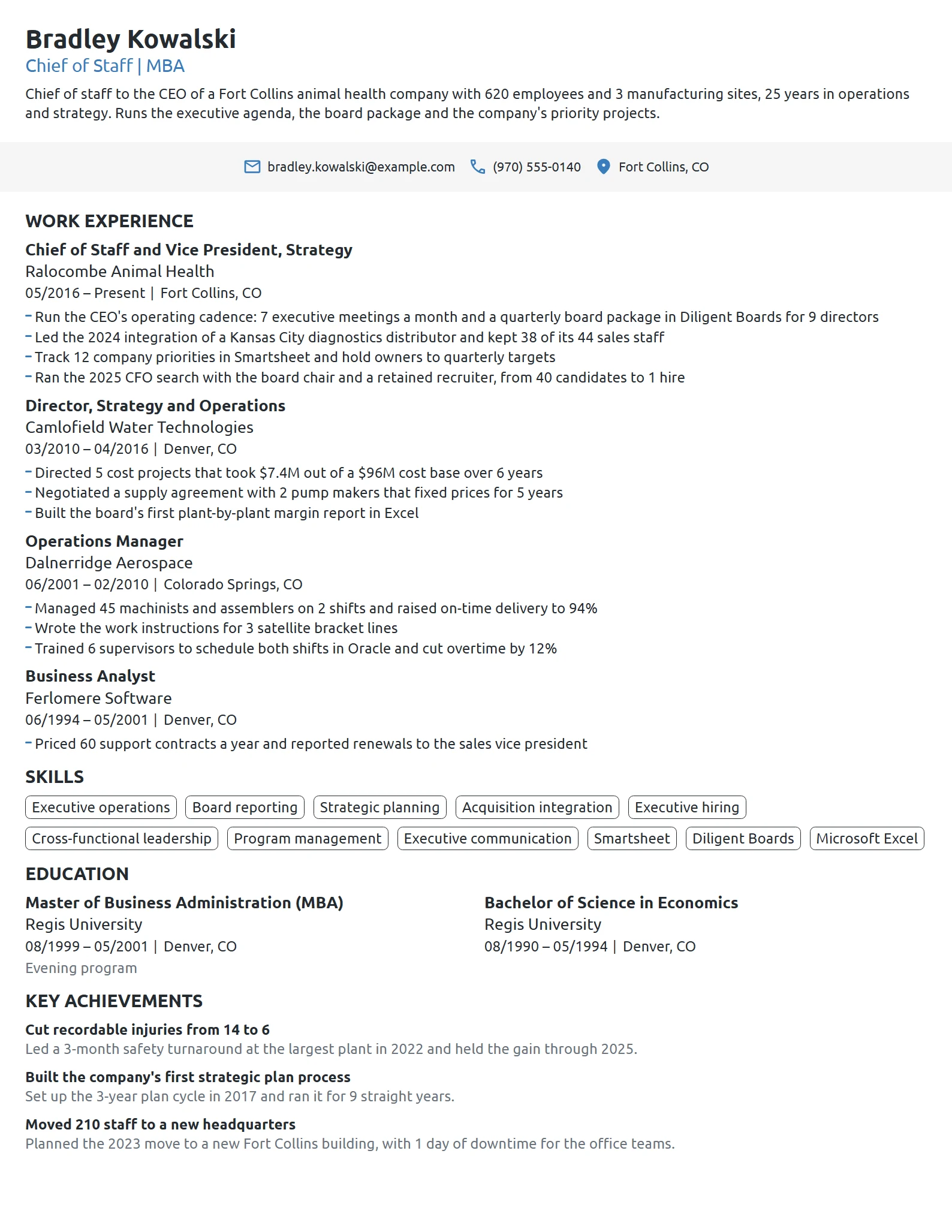 MBA Chief of Staff resume example
