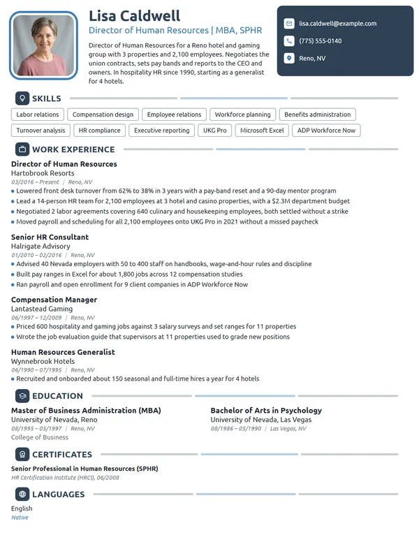 MBA Human Resources Director resume example