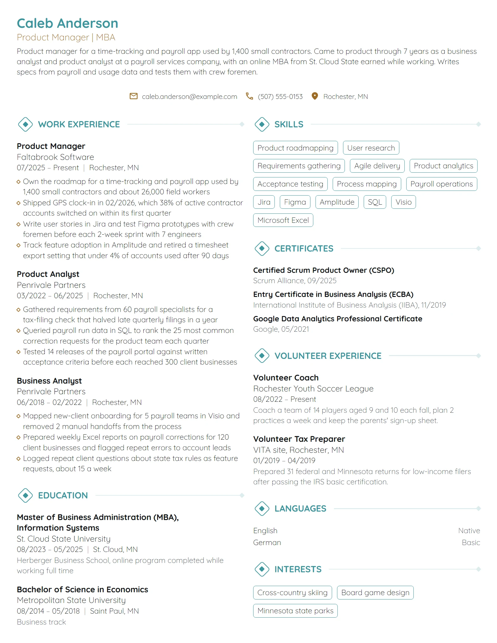 MBA Product Manager resume example