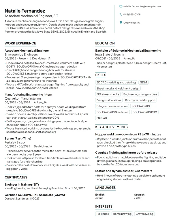 Associate Mechanical Engineer resume example