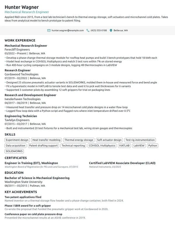 Mechanical Research Engineer resume example
