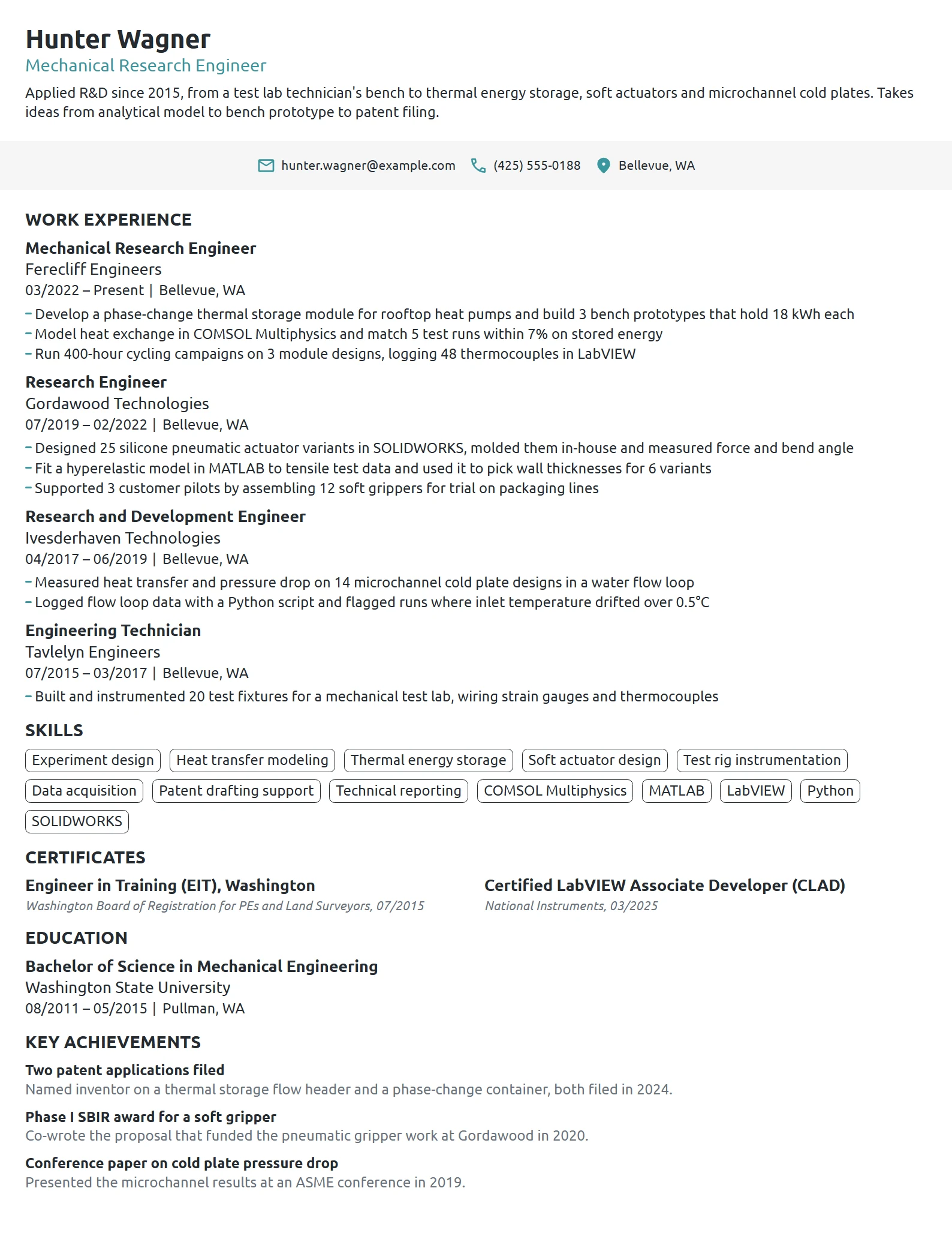 Mechanical Research Engineer resume example