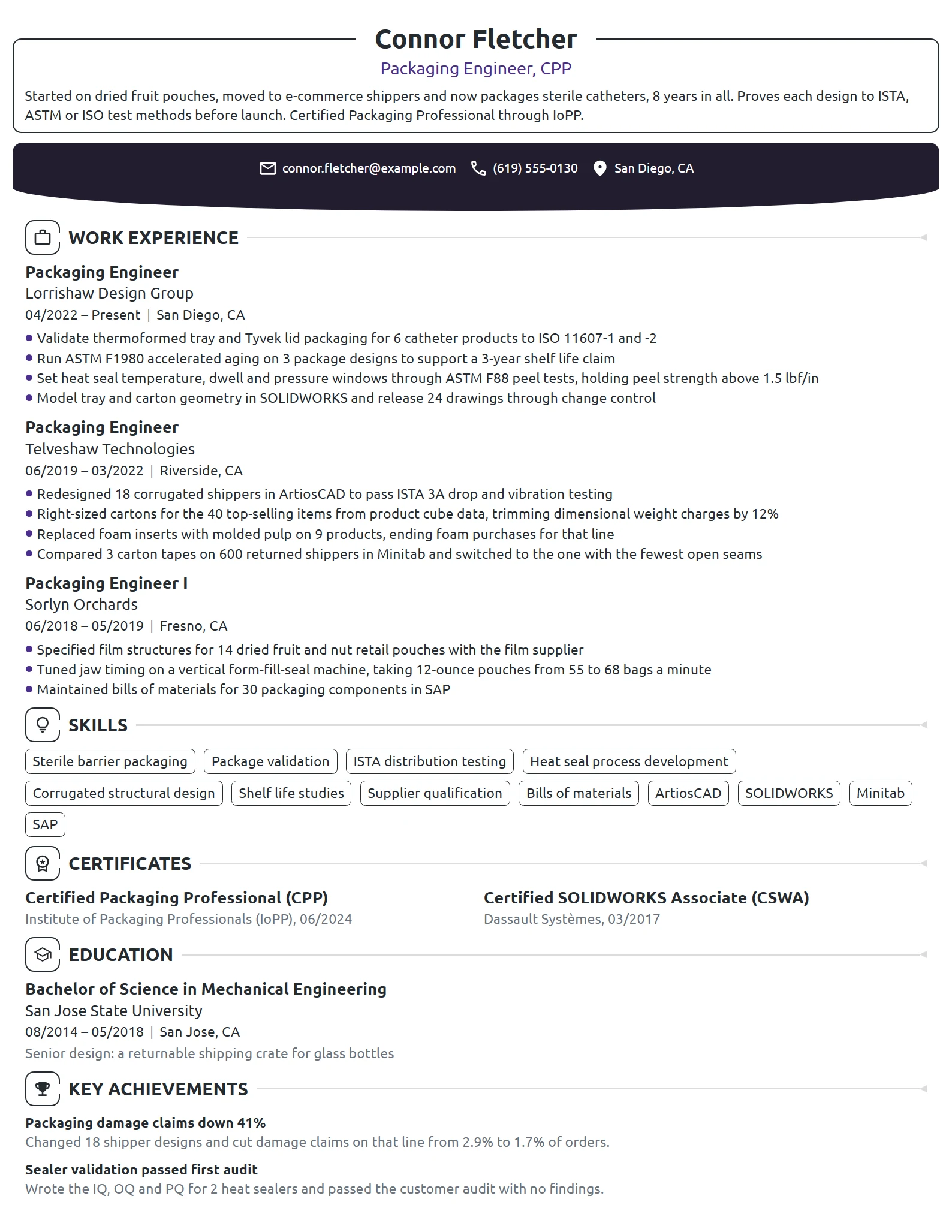 Packaging Engineer resume example
