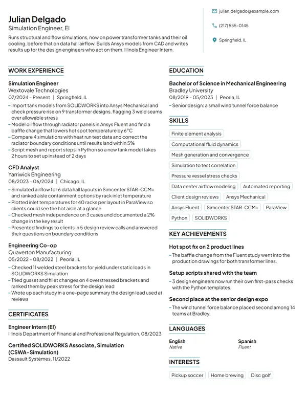 Simulation Engineer resume example