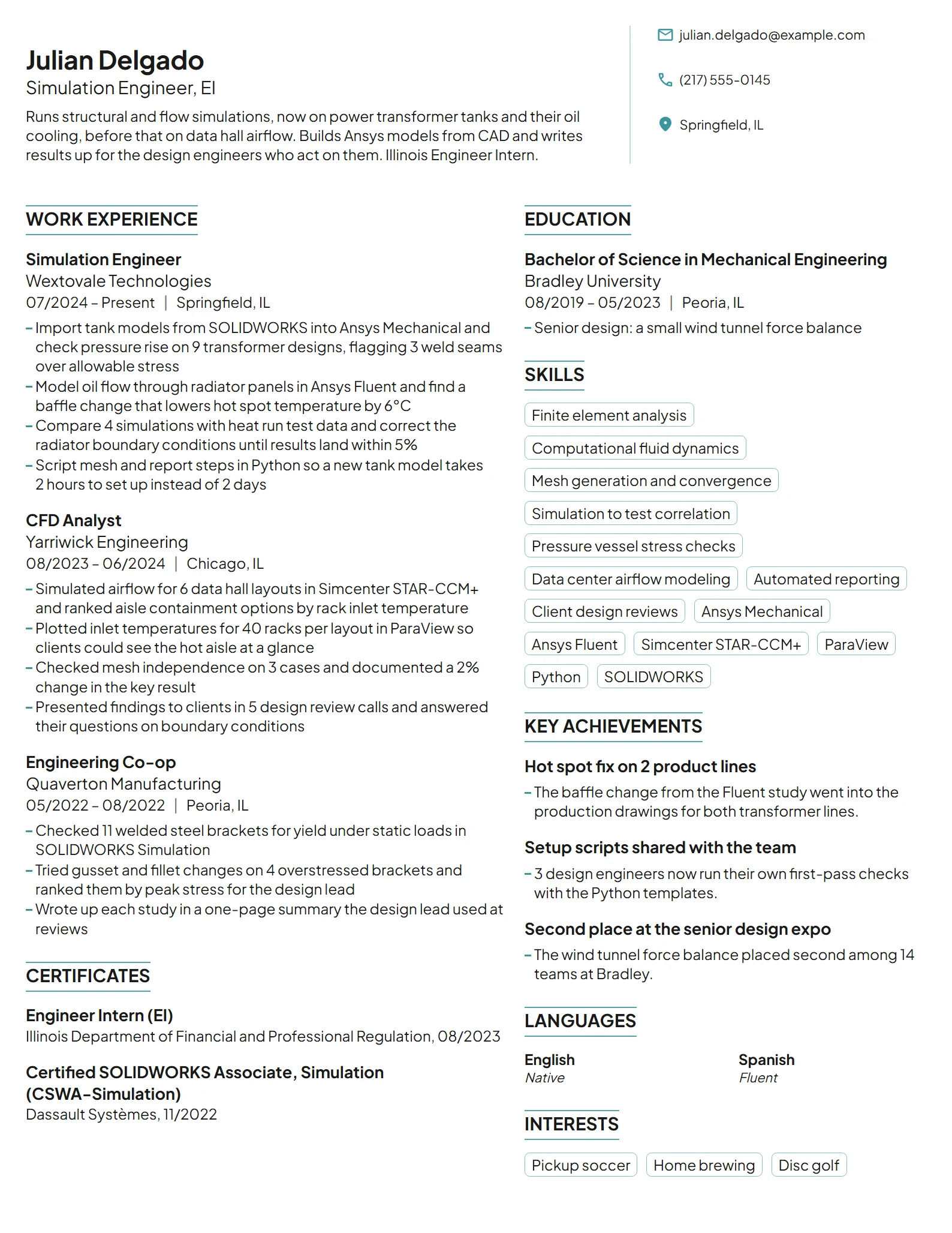 Simulation Engineer resume example