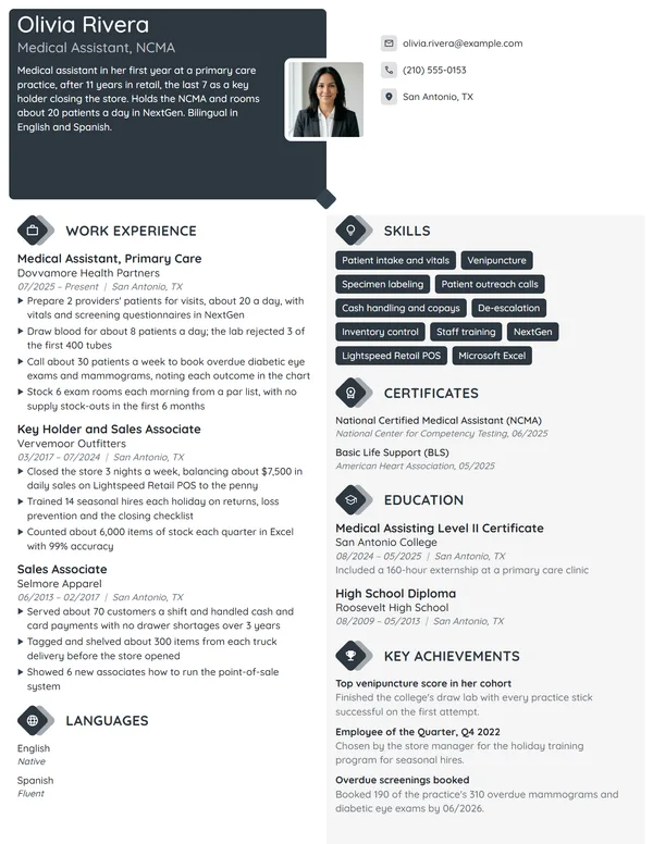Career Change Medical Assistant resume example