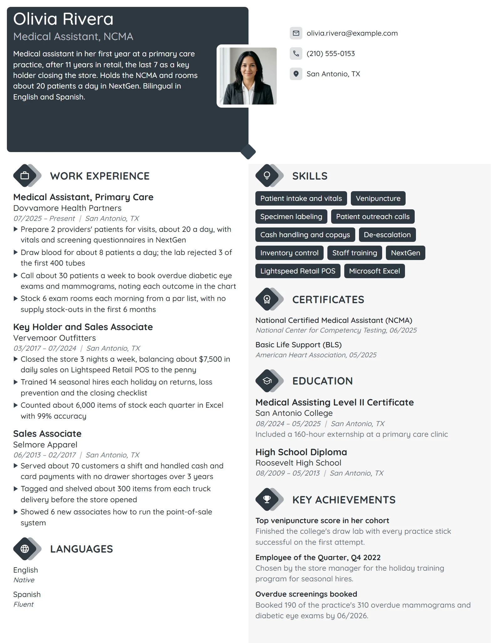 Career Change Medical Assistant resume example
