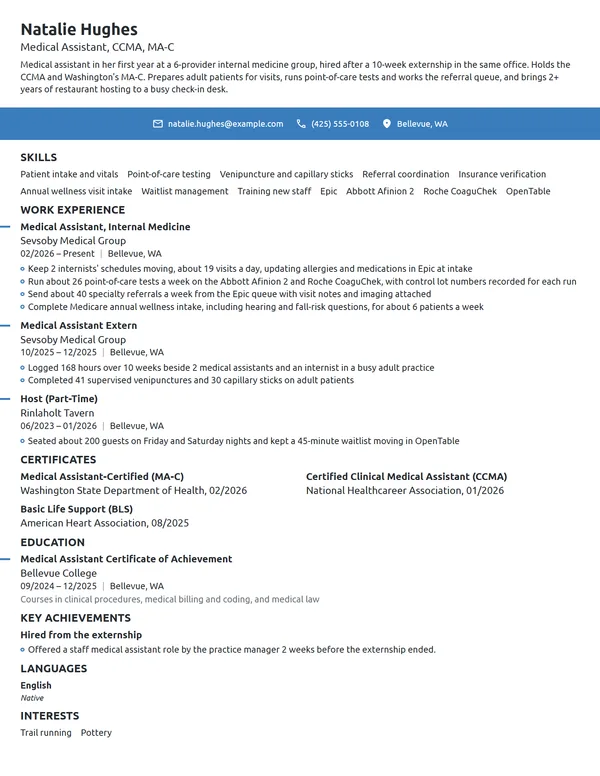 Entry-Level Medical Assistant resume example