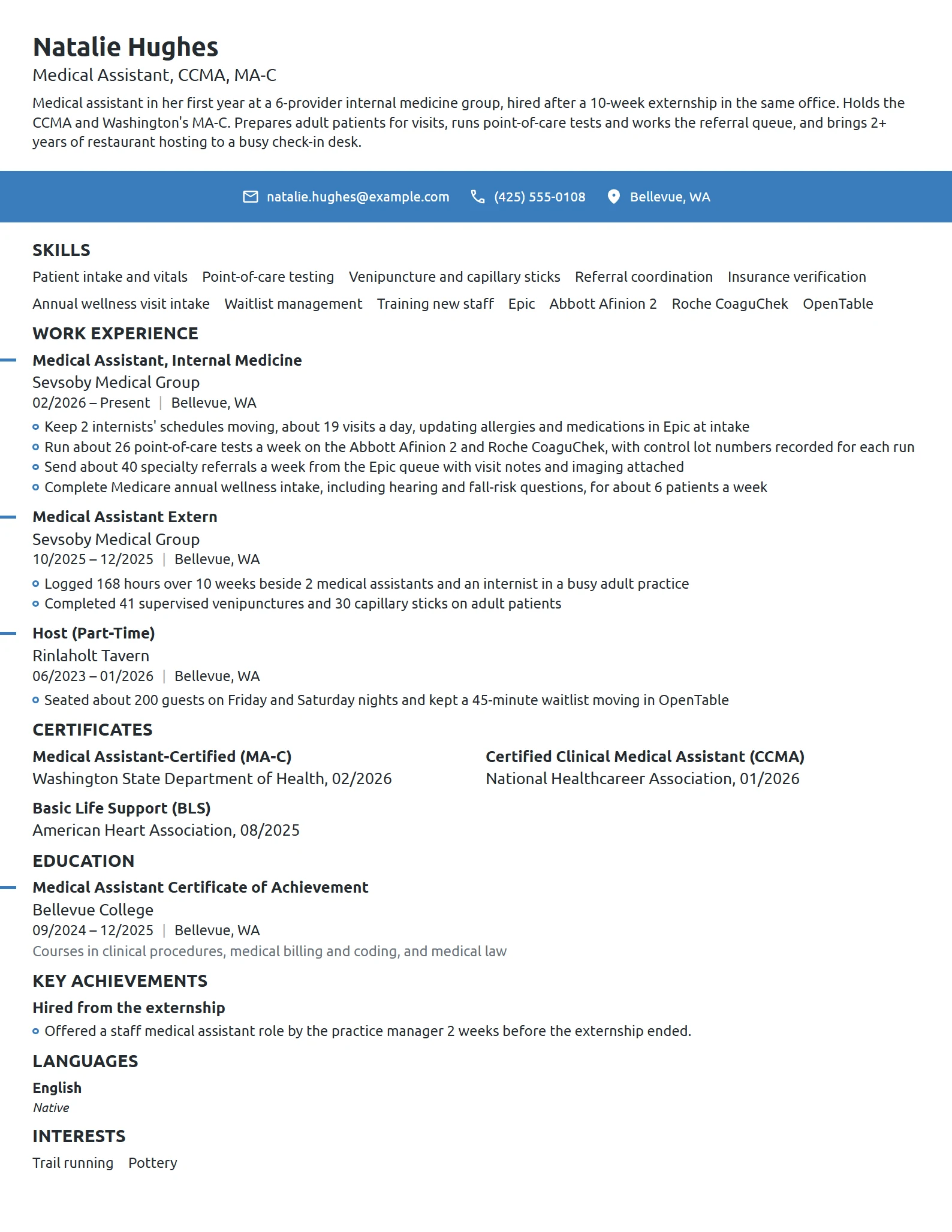Entry-Level Medical Assistant resume example