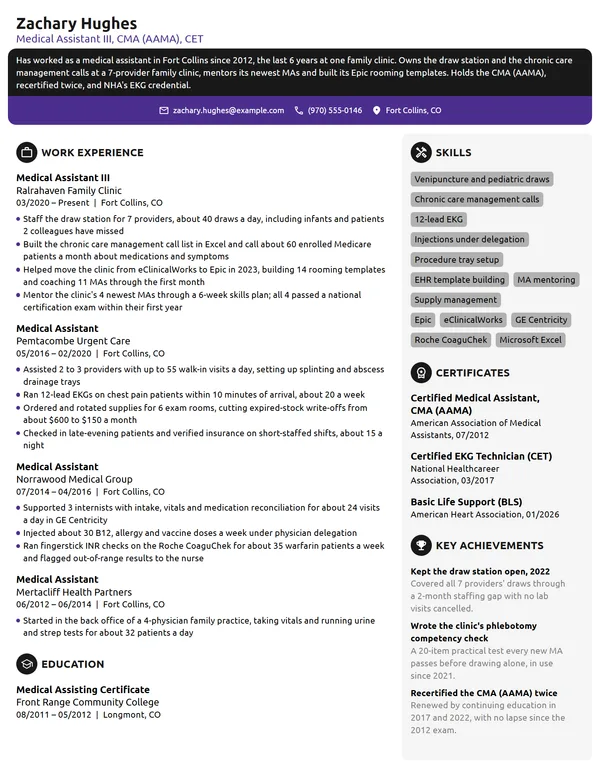Experienced Medical Assistant resume example